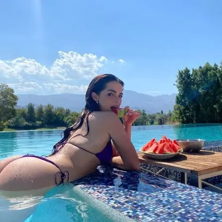 Addison Rae Eating Watermelon In Pool  nude photo
