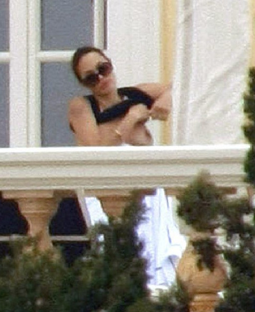 Angelina Jolie Nude On Balcony  nude photo