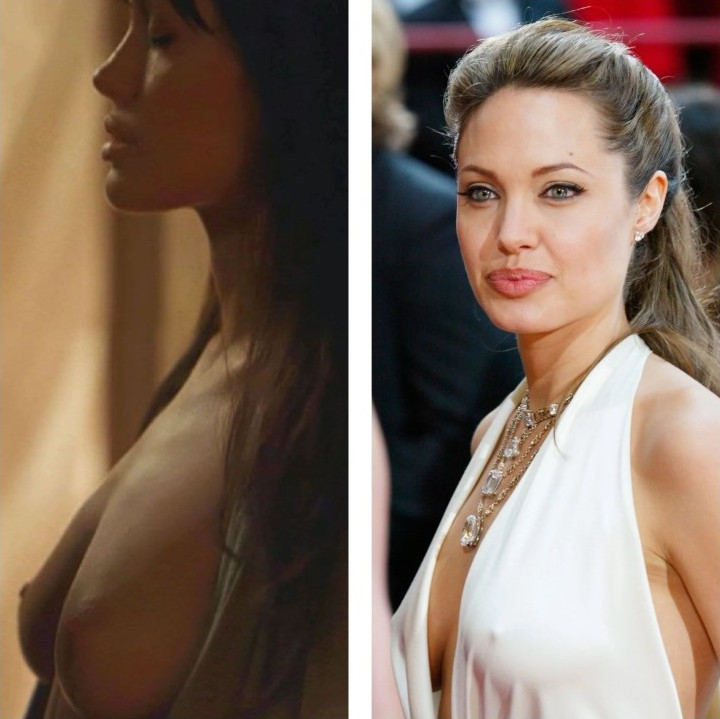 Angelina Jolie braless in dress vs nude tits  nude photo