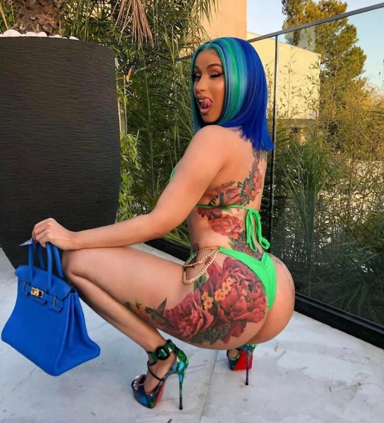 Cardi B Hot Booty In Green Bikini  nude photo