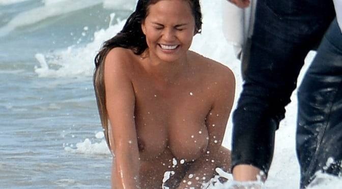 Chrissy Teigen Beautiful Nude Tits Topless In The Ocean  nude photo