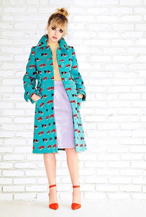 Imogen Poots Blue Coat + Yellow Top Purple Skirt  nude photo