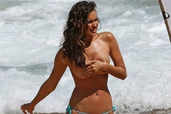 Irina Shayk Braless On Beach  nude photo