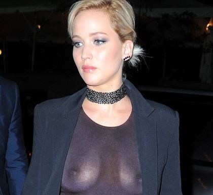 Jennifer Lawrence Takes Her Boobs Out In A See Thru Top  nude photo