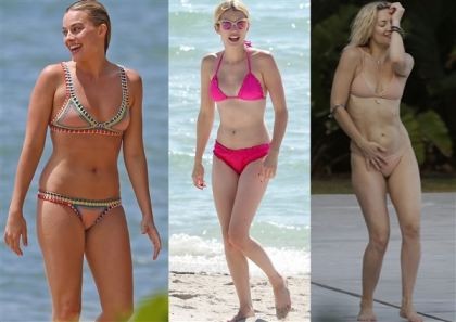 Margot Robbie Emma Roberts And Kate Hudson In Bikinis  nude photo