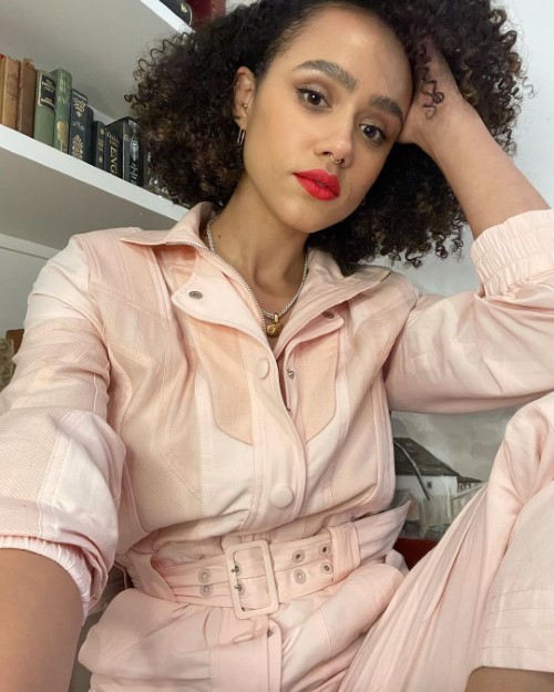 Nathalie Emmanuel Red Lips And Pink Boiler Suit  nude photo