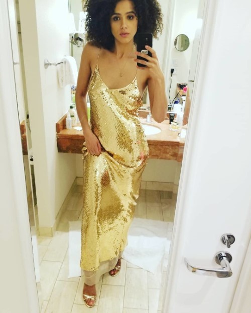 Nathalie Emmanuel Solid Gold Dress  nude photo