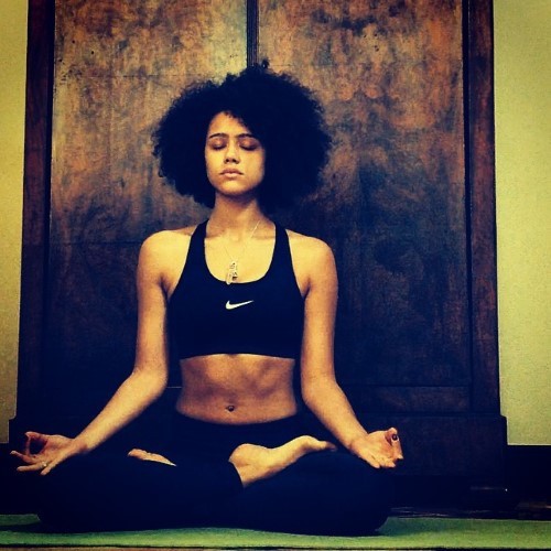 Nathalie Emmanuel Yoga Lotus Position  nude photo