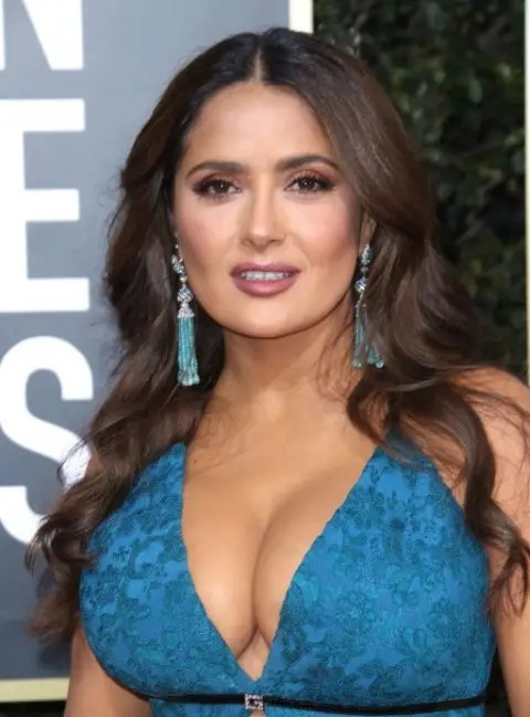 Salma Hayek Large Breasts In Blue Dress  nude photo