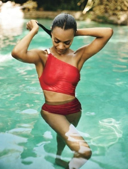 Zoe Saldana Nude Sexy Hot Red Bikini Images  nude photo