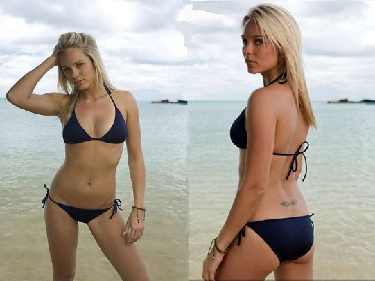 Laura Vandervoort in sexy black bikini  nude photo