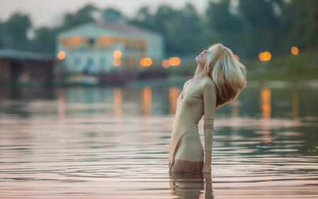Lake Water Wet Dress Tits Girl Bokeh Lights  nude photo