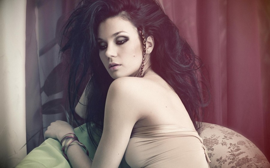 Long Hair Strand Wicker Armchair Girl Brunette  nude photo