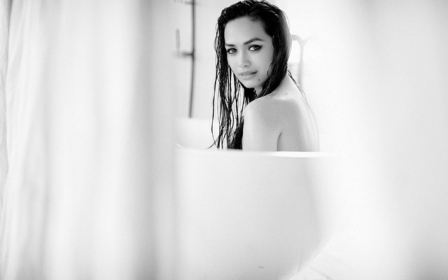 Naked Girl Bathtub Wet Hair Grayscale  nude photo