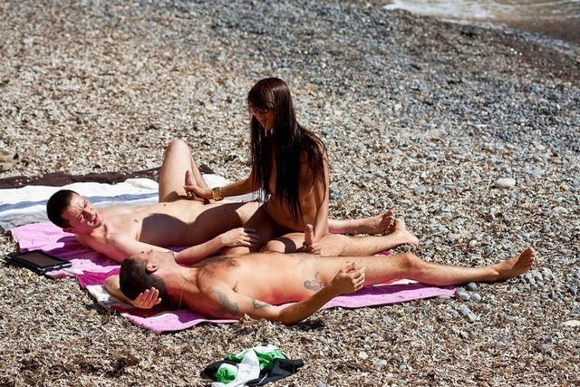 Nude Beach Double Handjob  nude photo